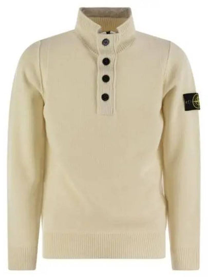 Wappen Patch Half Button Lambswool Knit Top Natural - STONE ISLAND - BALAAN 2