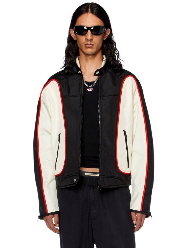 J-Blink Biker Jacket In Colour-Block Nylon Black White - DIESEL - BALAAN 4