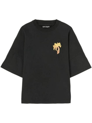 Oversized Burning Short Sleeve T Shirt Black - PALM ANGELS - BALAAN 1