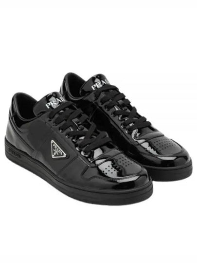 Downtown Triagle Logo Leather Low Top Sneakers Black - PRADA - BALAAN 2