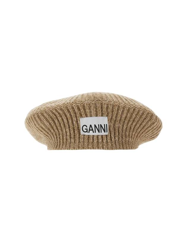 Women's Logo Wool Beret Beige - GANNI - BALAAN.