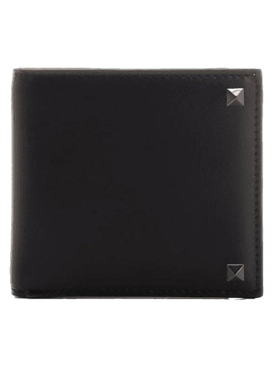 Rockstud Calf Leather Half Wallet Black - VALENTINO - BALAAN 1