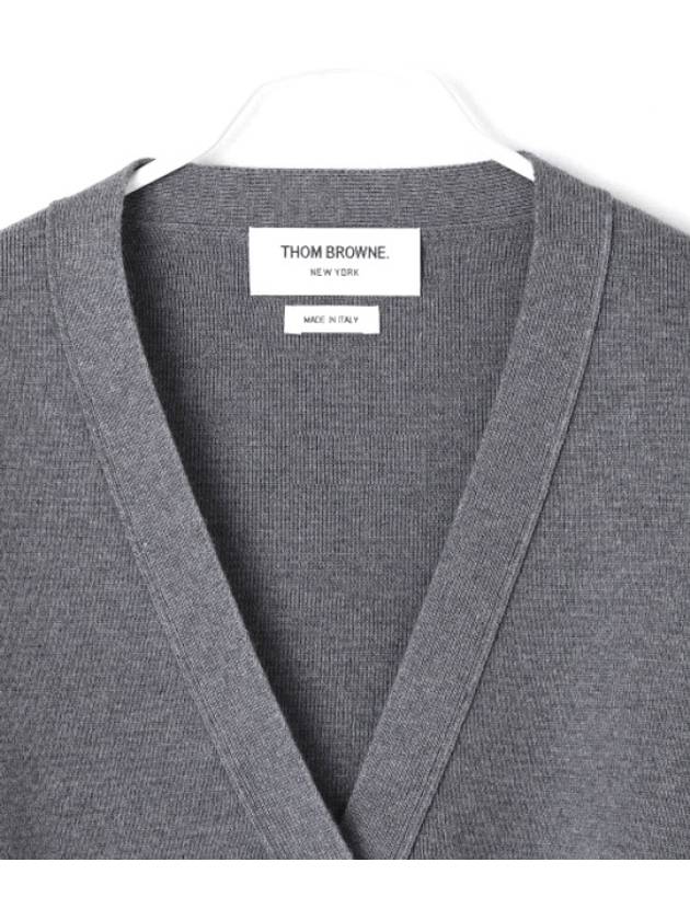 Cotton 4-Bar Milano Classic V-Neck Cardigan Medium Grey - THOM BROWNE - BALAAN 5