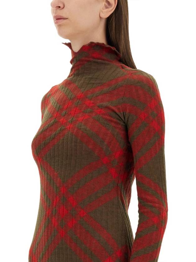 Check Turtleneck Wool Blend Midi Dress Brown Red - BURBERRY - BALAAN 5