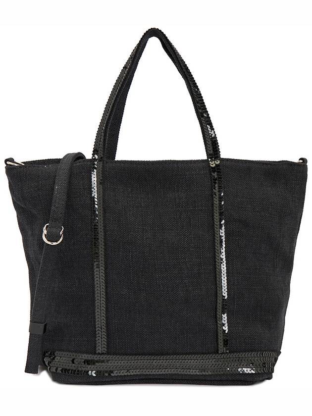 Women's Cabas Small Linen Tote Bag Black - VANESSA BRUNO - BALAAN 1