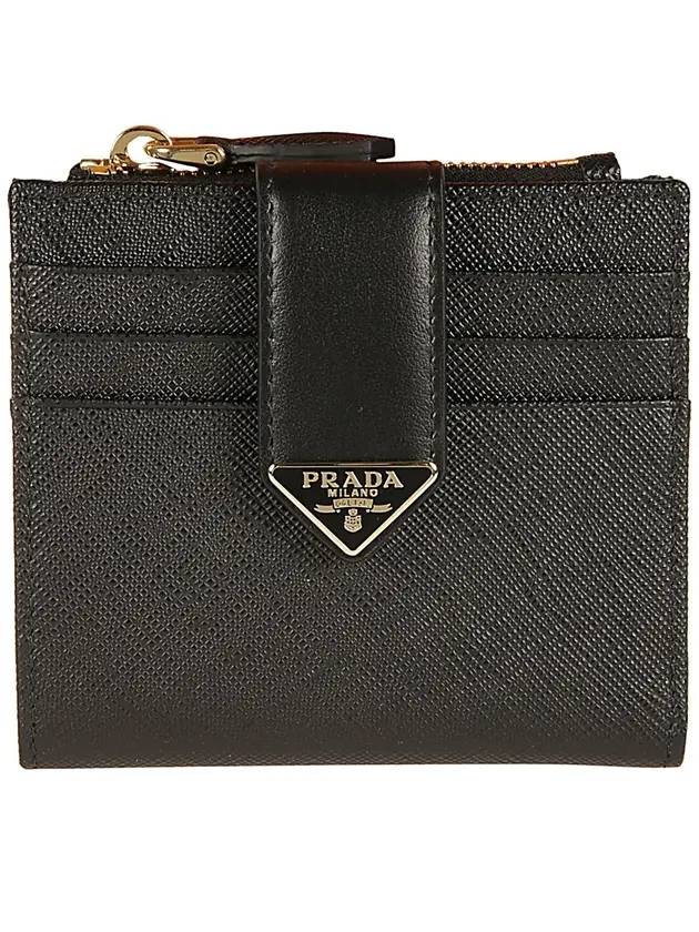 Saffiano Smooth Leather Small Half Wallet Black - PRADA - BALAAN 1