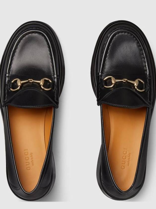 Women's Horsebit Wedge Leather Loafer Black - GUCCI - BALAAN 6