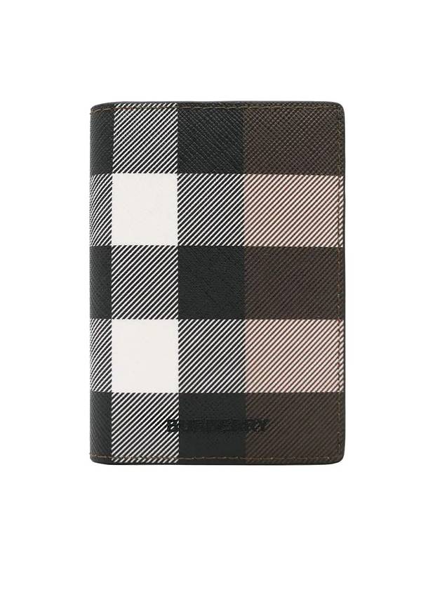 Checked Leather Card Wallet Dark Birch Brown - BURBERRY - BALAAN 1