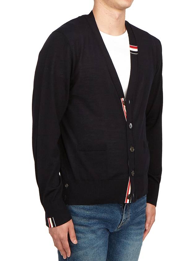 Men's Jersey Stitch V-Neck Cardigan Navy - THOM BROWNE - BALAAN 7