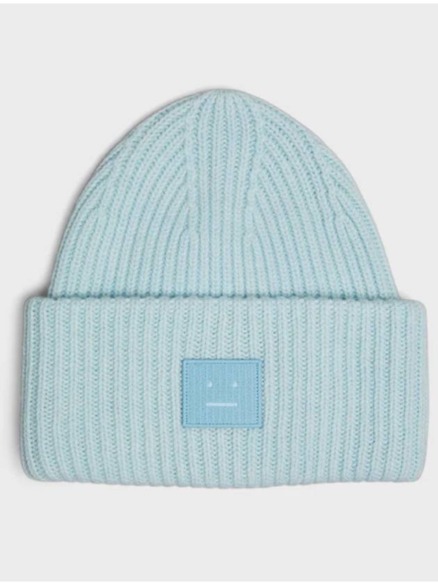 Face Patch Ribbed Wool Beanie Sky Blue Melange - ACNE STUDIOS - BALAAN 5