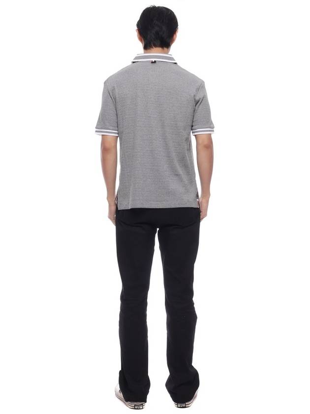 Textured Tipped Cotton Polo Shirt Light Grey - THOM BROWNE - BALAAN 6