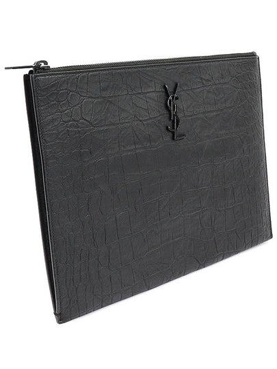 453249 Black Crocodile Pattern Matte Monogram Pouch Clutch - SAINT LAURENT - BALAAN 2