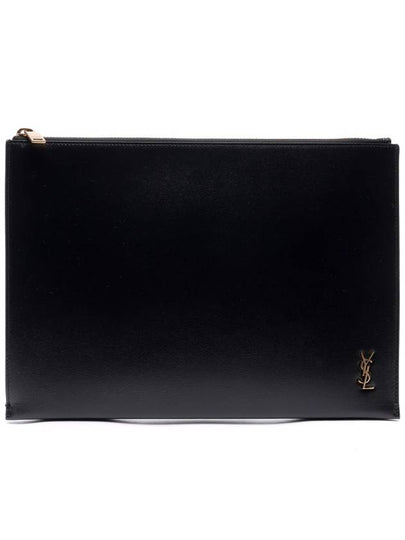 Tiny Gold Monogram Logo Medium Clutch Bag Black - SAINT LAURENT - BALAAN 2