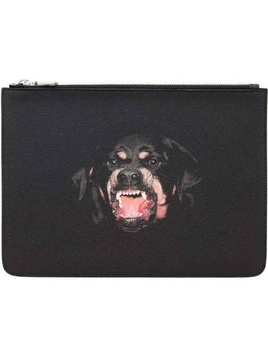 Rottweiler Printed Leather Clutch Bag Black - GIVENCHY - BALAAN 1