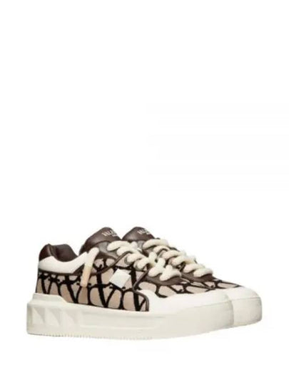 Iconography Leather Low Top Sneakers Beige - VALENTINO - BALAAN 2