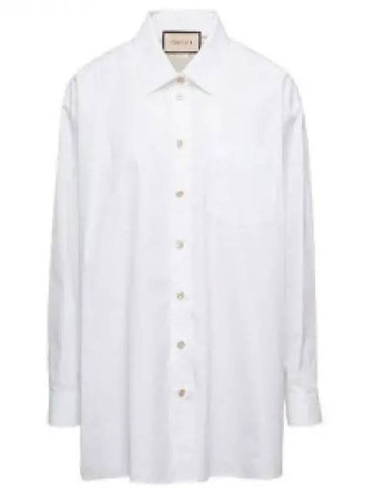 Women's Logo Embroidery Cotton Shirt White - GUCCI - BALAAN 2