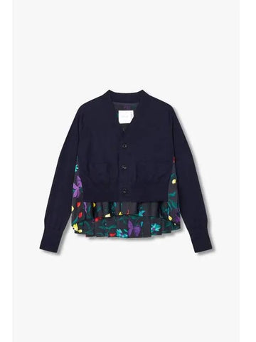 Women s Floral Print Mix Cardigan Navy - SACAI - BALAAN 1