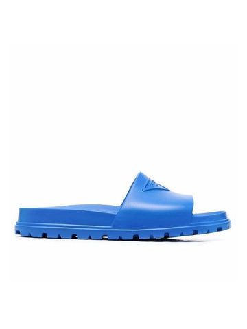 triangle logo rubber slippers light blue - PRADA - BALAAN.