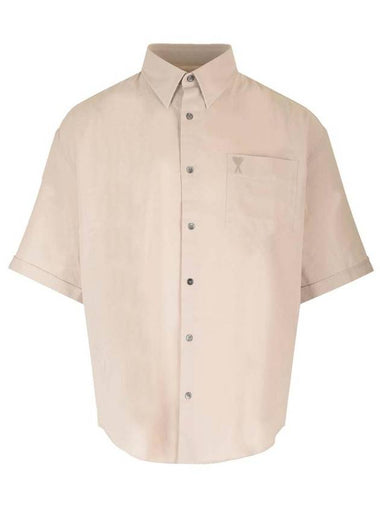 Embroidered Logo Short Sleeve Shirt Beige - AMI - BALAAN 1