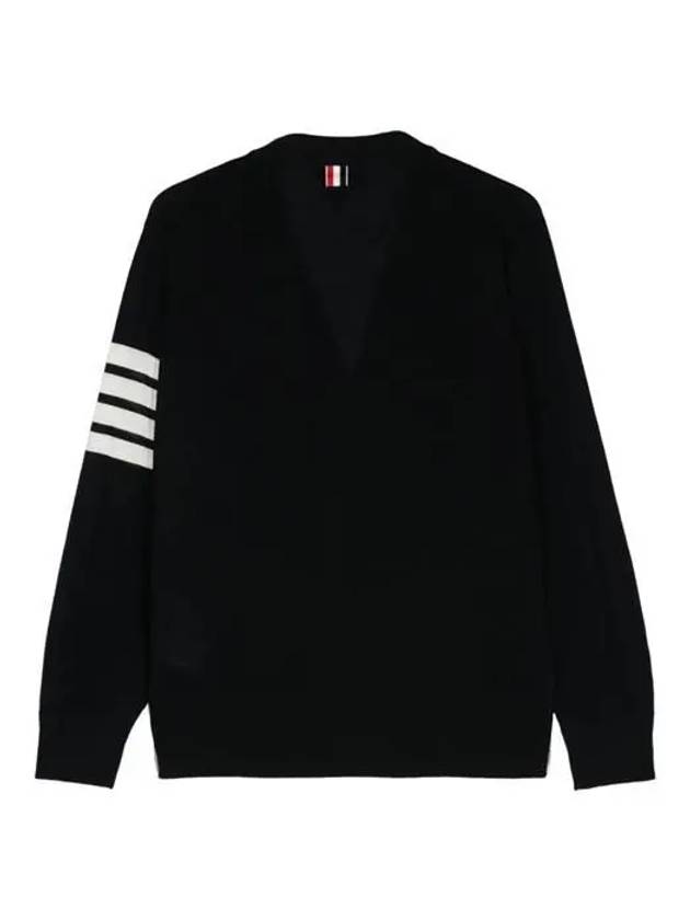 Men's Sustainable Classic Diagonal Wool Cardigan Black - THOM BROWNE - BALAAN 3