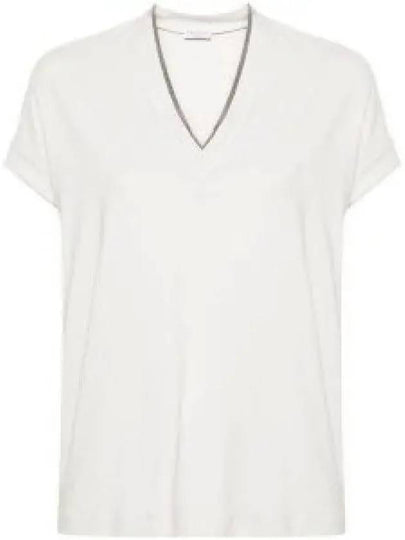 Monilli V-Neck Short Sleeve T-Shirt White - BRUNELLO CUCINELLI - BALAAN 2