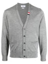 Men's Jersey Stitch V-Neck Cardigan Light Grey - THOM BROWNE - BALAAN 2