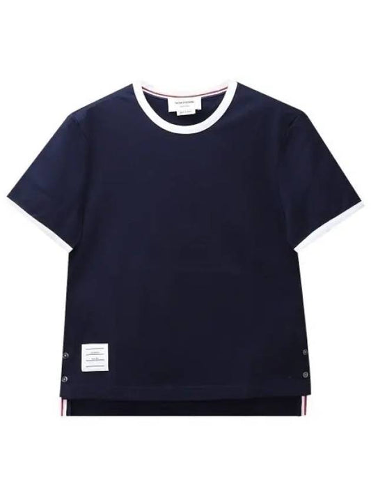 Asymmetric Hem Short Sleeve T-Shirt Navy - THOM BROWNE - BALAAN 2