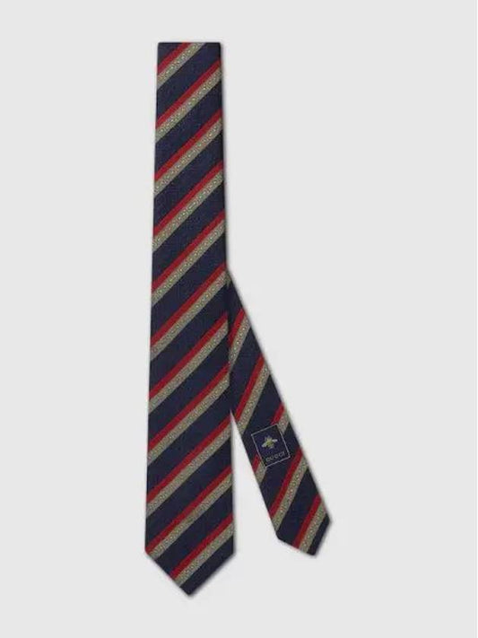 Horsebit Striped Silk Jacquard Tie Blue - GUCCI - BALAAN 1