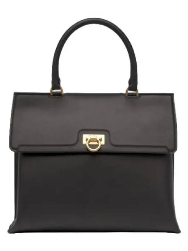 Ferragamo Gancini Trifolio Tote Bag Black Handbag - SALVATORE FERRAGAMO - BALAAN 1