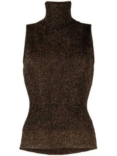 Sparkle Rib Sleeveless Turtleneck Brown - GANNI - BALAAN 2