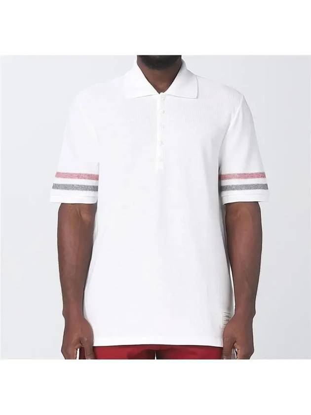 Men's RWB Stripe Cotton Polo Shirt White - THOM BROWNE - BALAAN 3