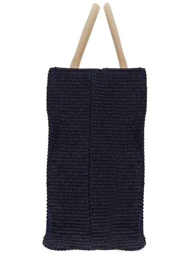 Embroidered Logo Raffia Tote Bag Navy - MARNI - BALAAN 8