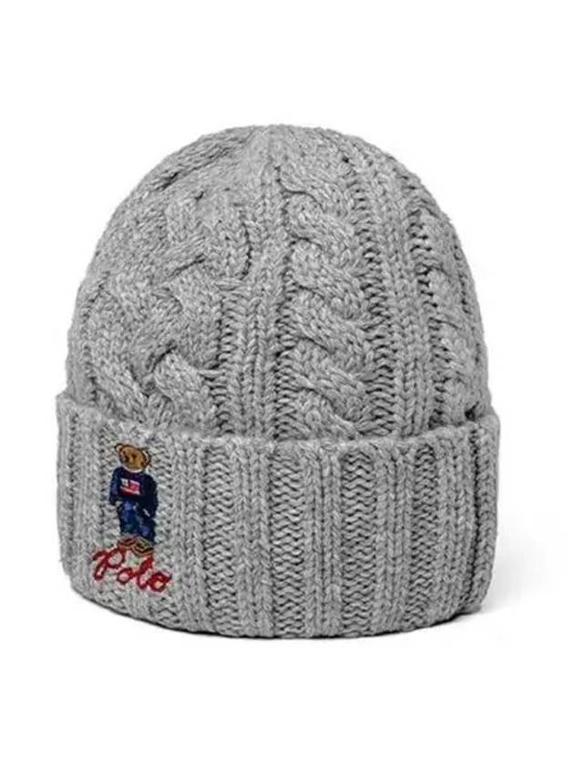 Polo Bear Cable Knit Beanie Grey - POLO RALPH LAUREN - BALAAN 2