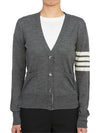 Sustainable Fine Merino Wool 4-Bar Relaxed Fit V-Neck Cardigan Medium Grey - THOM BROWNE - BALAAN 3