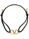 V Logo Signature Leather Bracelet Black - VALENTINO - BALAAN 1