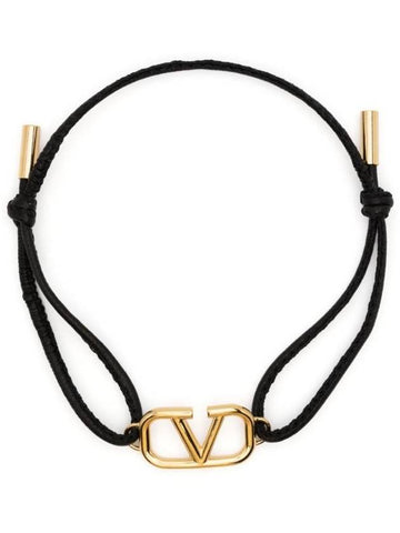 V Logo Signature Leather Bracelet Black - VALENTINO - BALAAN 1