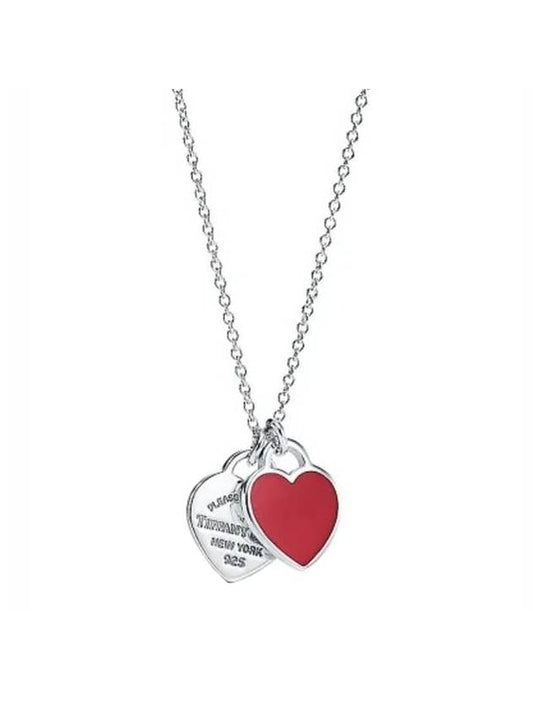 Women's Red Double Heart Tag Pendant Necklace Silver - TIFFANY & CO. - BALAAN.