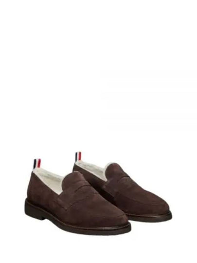 Shearling Lining Suede Penny Loafers Brown - THOM BROWNE - BALAAN 2