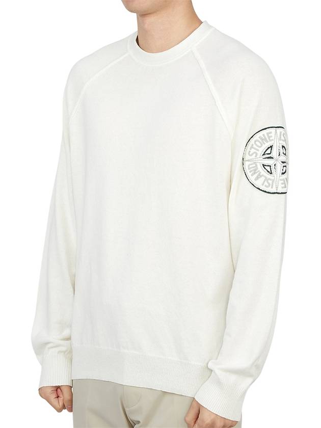 Organic Cotton Logo Patch Crewneck Knit Sweatshirt White - STONE ISLAND - BALAAN 3