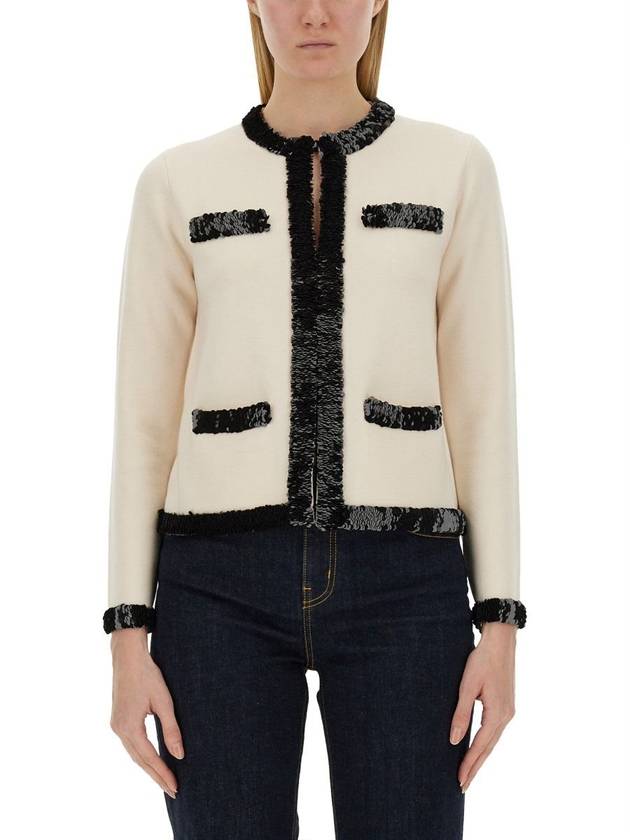 Kendra Wool Sequin Cardigan White - TORY BURCH - BALAAN 2