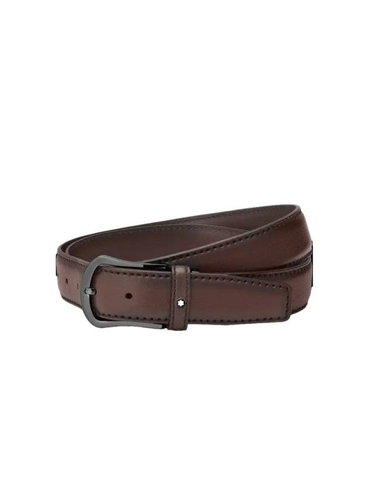 Round Matte Stainless Steel Pin Buckle Leather Belt Brown - MONTBLANC - BALAAN 1