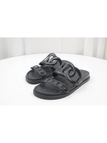 Extra Women s Sandals Slippers Noir Black 38 5 Size H222302Z - HERMES - BALAAN 1