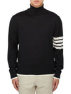 4 Bar Relaxed Fit Fine Merino Wool Turtle Neck Black - THOM BROWNE - BALAAN 2