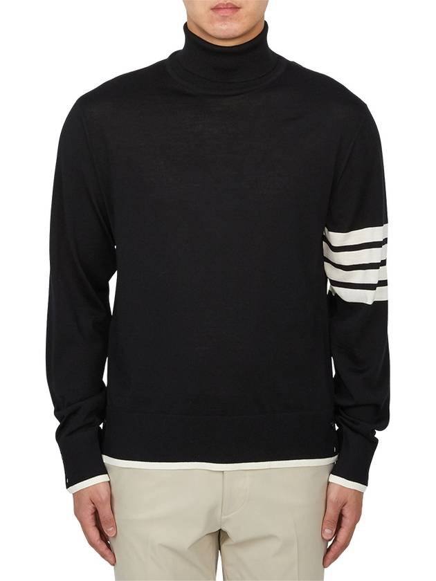 4 Bar Relaxed Fit Fine Merino Wool Turtle Neck Black - THOM BROWNE - BALAAN 2