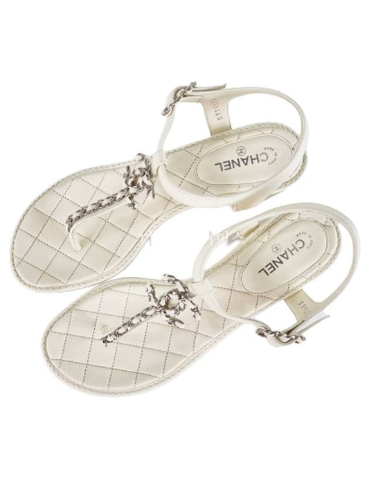 CC Logo Classic Chain Strap Sandals Ivory - CHANEL - BALAAN.