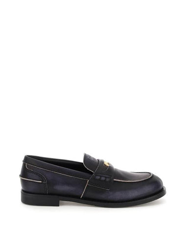 Vintage Effect Leather Penny Loafers Black - MIU MIU - BALAAN 1