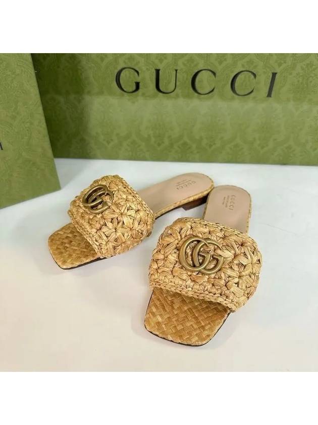 Double G Raffia Effect Fabric Slide Sandals Beige - GUCCI - BALAAN 9