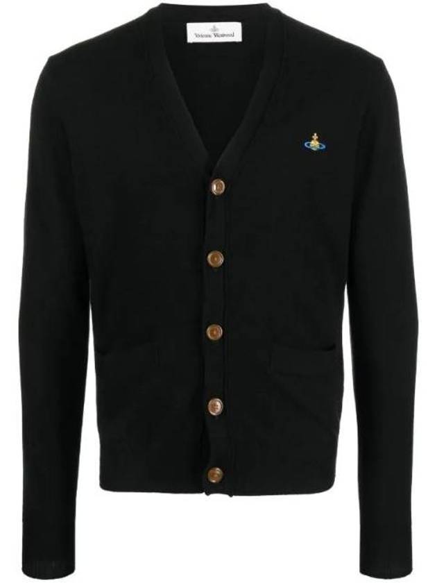 Logo Embroided Button Wool Cardigan Black - VIVIENNE WESTWOOD - BALAAN 1