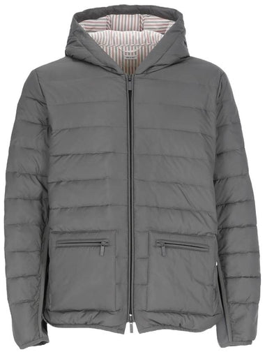 Ultra Light Nylon Hooded Down Padding Grey - THOM BROWNE - BALAAN 1