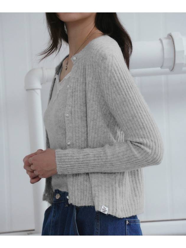 Lace detail top cardigan set Light gray - THE GREEN LAB - BALAAN 4